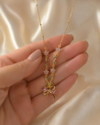 Pink Floral Vine Bow Necklace