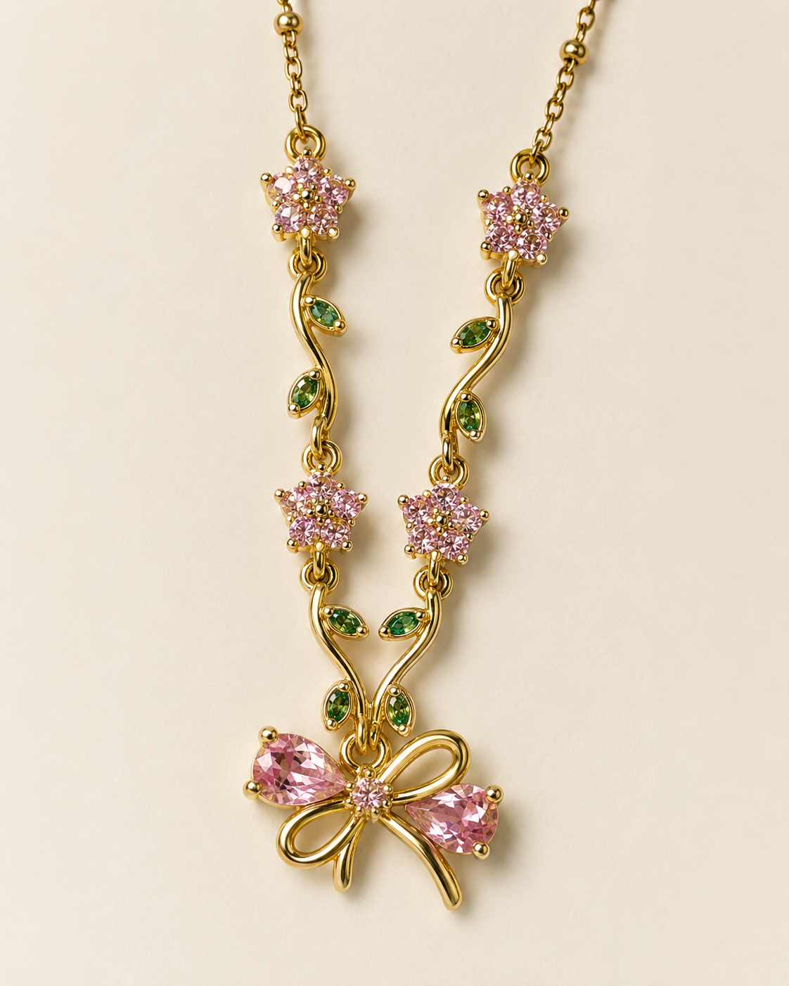 Pink Floral Vine Bow Necklace