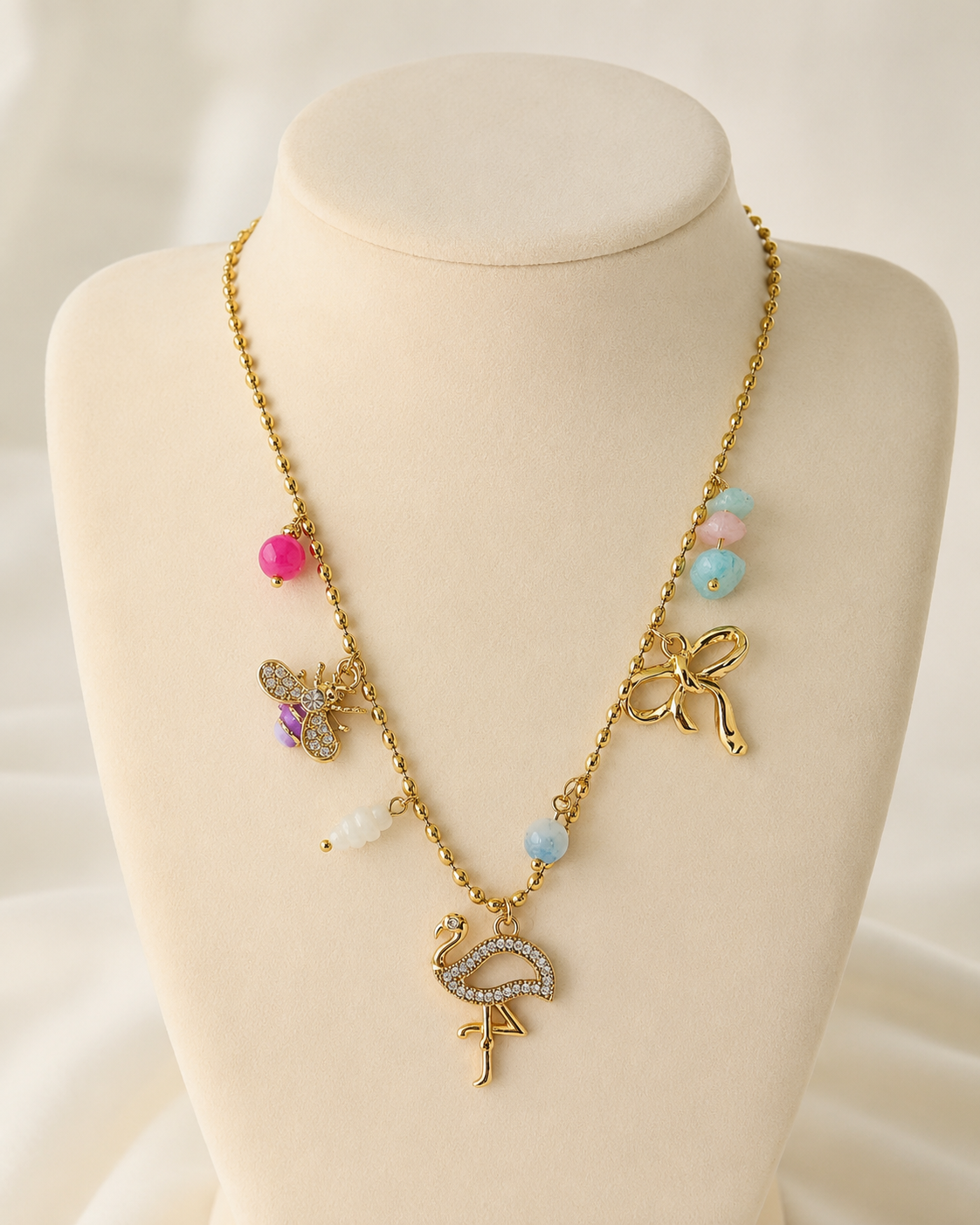 Flamingo & Bee Charm Necklace
