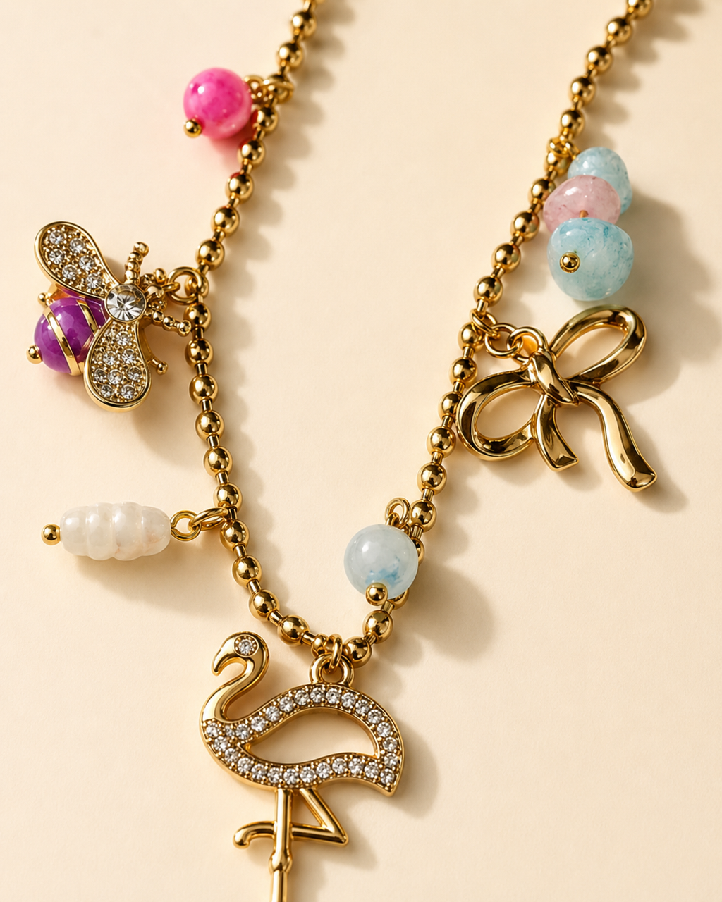 Flamingo & Bee Charm Necklace