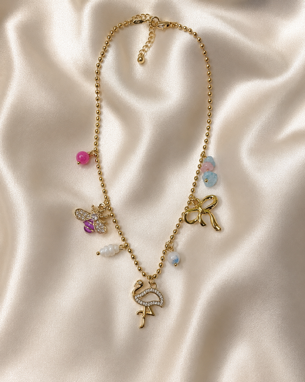 Flamingo & Bee Charm Necklace