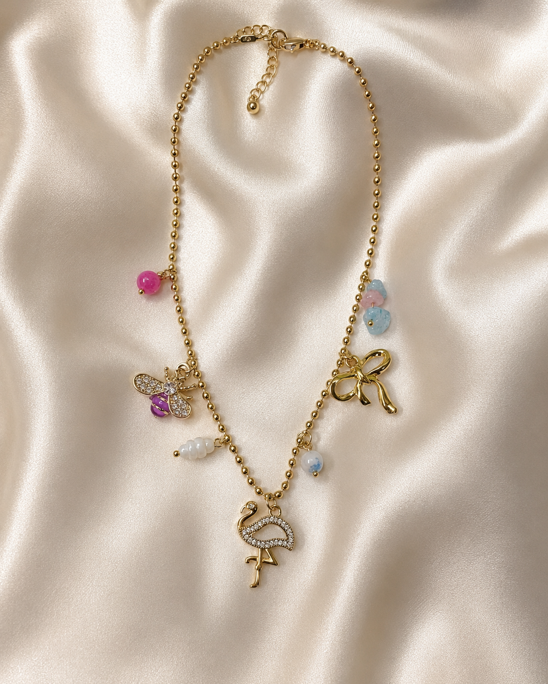 Flamingo & Bee Charm Necklace