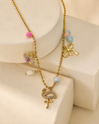 Flamingo & Bee Charm Necklace