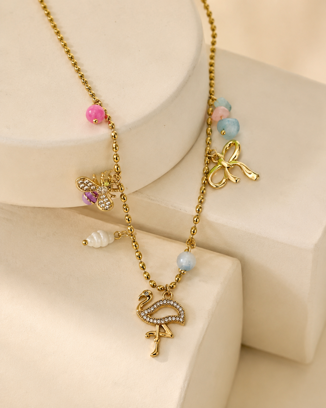 Flamingo & Bee Charm Necklace