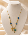 Blue Floral Vine Bow Necklace