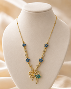 Blue Floral Vine Bow Necklace