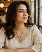 Blue Floral Vine Bow Necklace