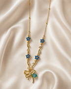 Blue Floral Vine Bow Necklace