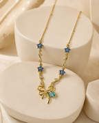 Blue Floral Vine Bow Necklace