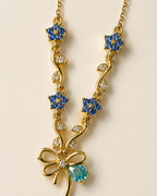 Blue Floral Vine Bow Necklace