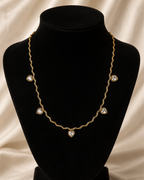 Gold Twisted Chain White Heart Crystal Necklace