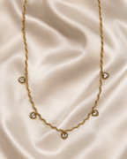 Gold Twisted Chain White Heart Crystal Necklace