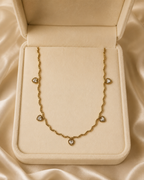 Gold Twisted Chain White Heart Crystal Necklace