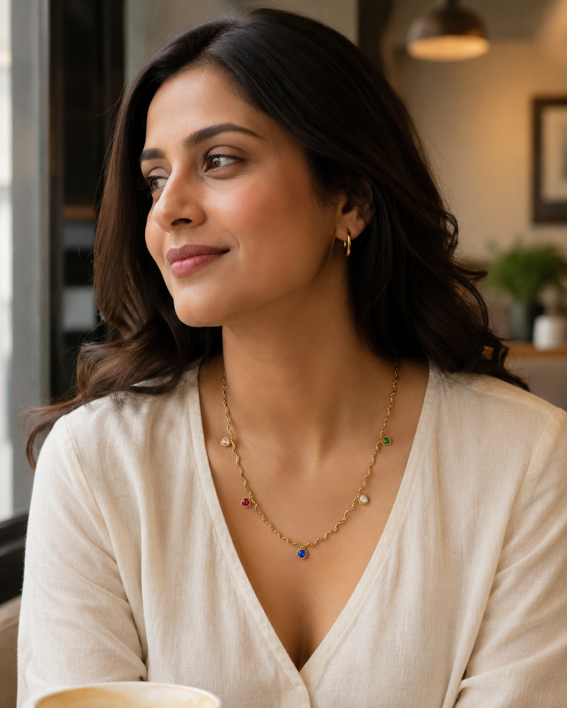 Gold Twisted Chain Multicolor Heart Crystal Necklace