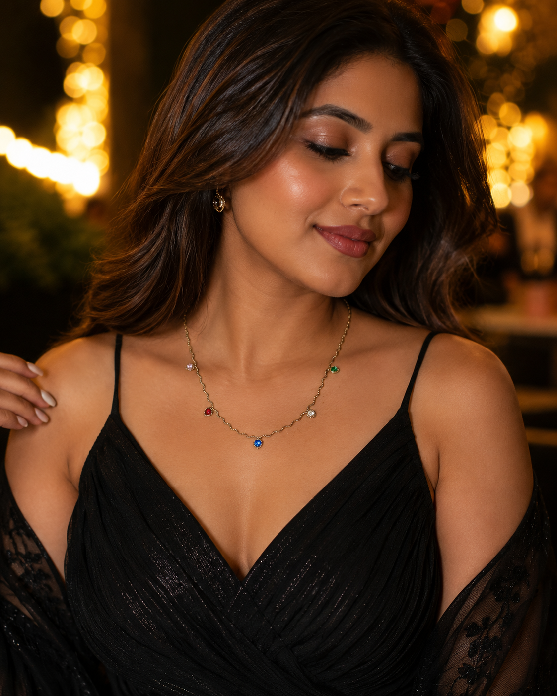 Gold Twisted Chain Multicolor Heart Crystal Necklace