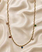 Gold Twisted Chain Multicolor Heart Crystal Necklace