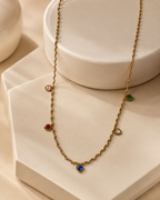 Gold Twisted Chain Multicolor Heart Crystal Necklace