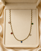 Gold Twisted Chain Multicolor Heart Crystal Necklace