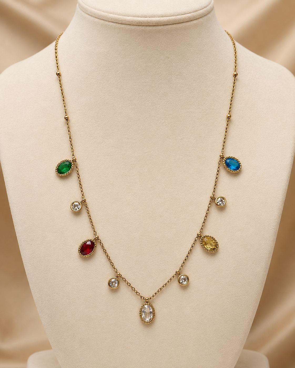 Gold Multicolor Crystal Charm Necklace