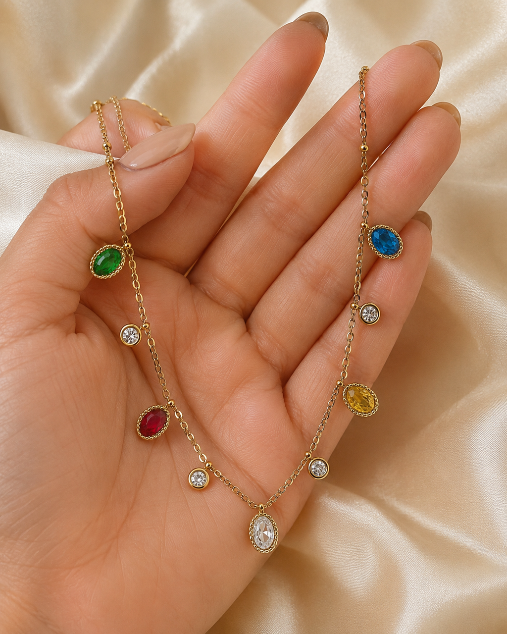 Gold Multicolor Crystal Charm Necklace