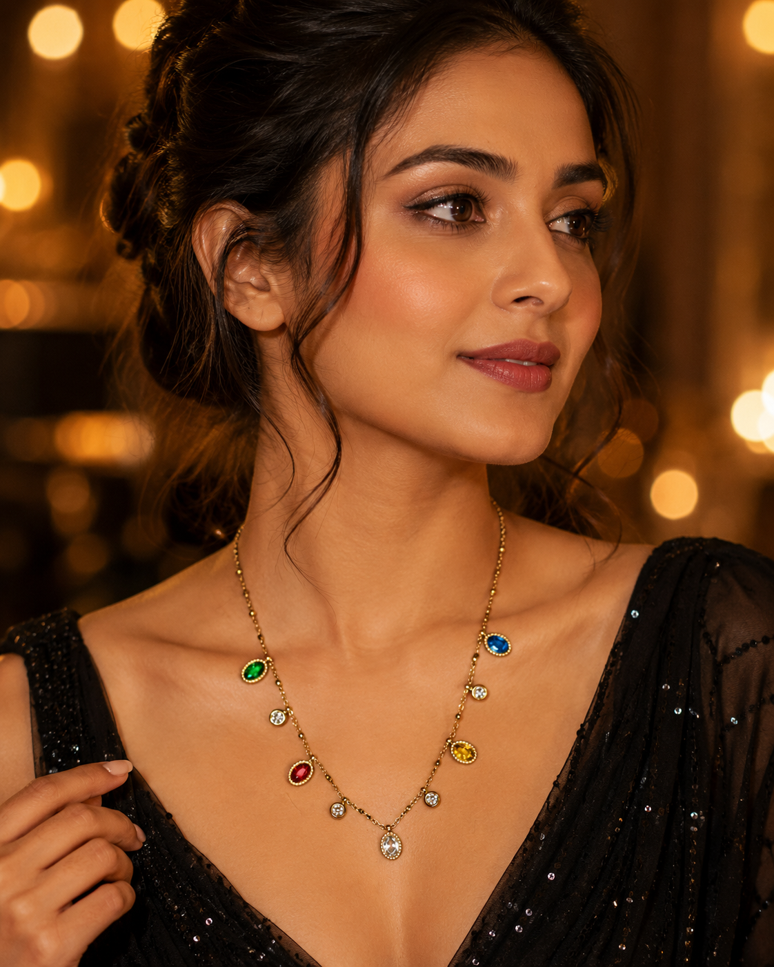 Gold Multicolor Crystal Charm Necklace
