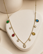 Gold Multicolor Crystal Charm Necklace