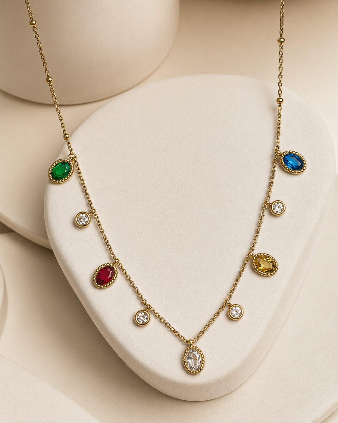 Gold Multicolor Crystal Charm Necklace