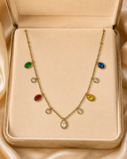 Gold Multicolor Crystal Charm Necklace