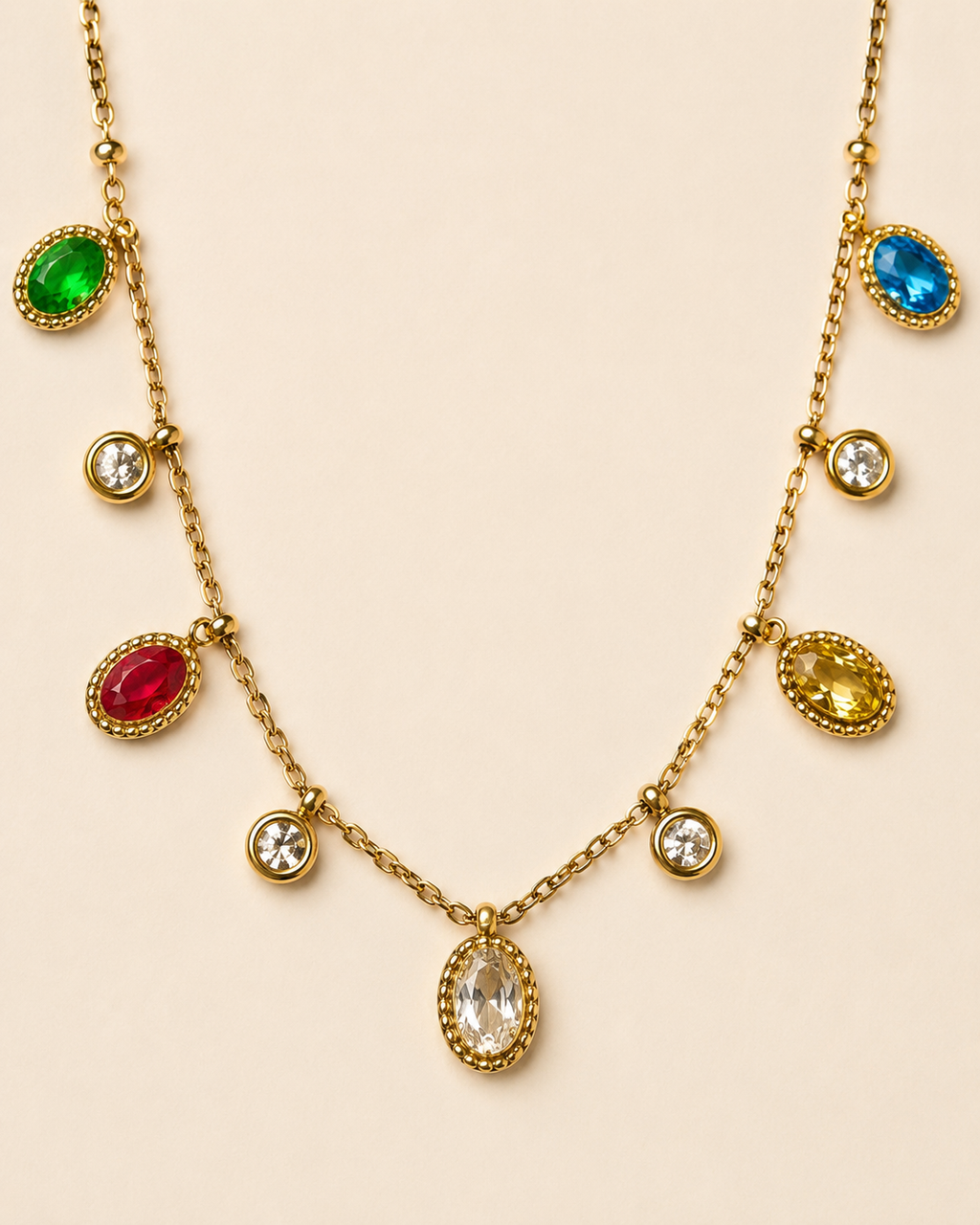 Gold Multicolor Crystal Charm Necklace