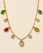 Gold Multicolor Crystal Charm Necklace