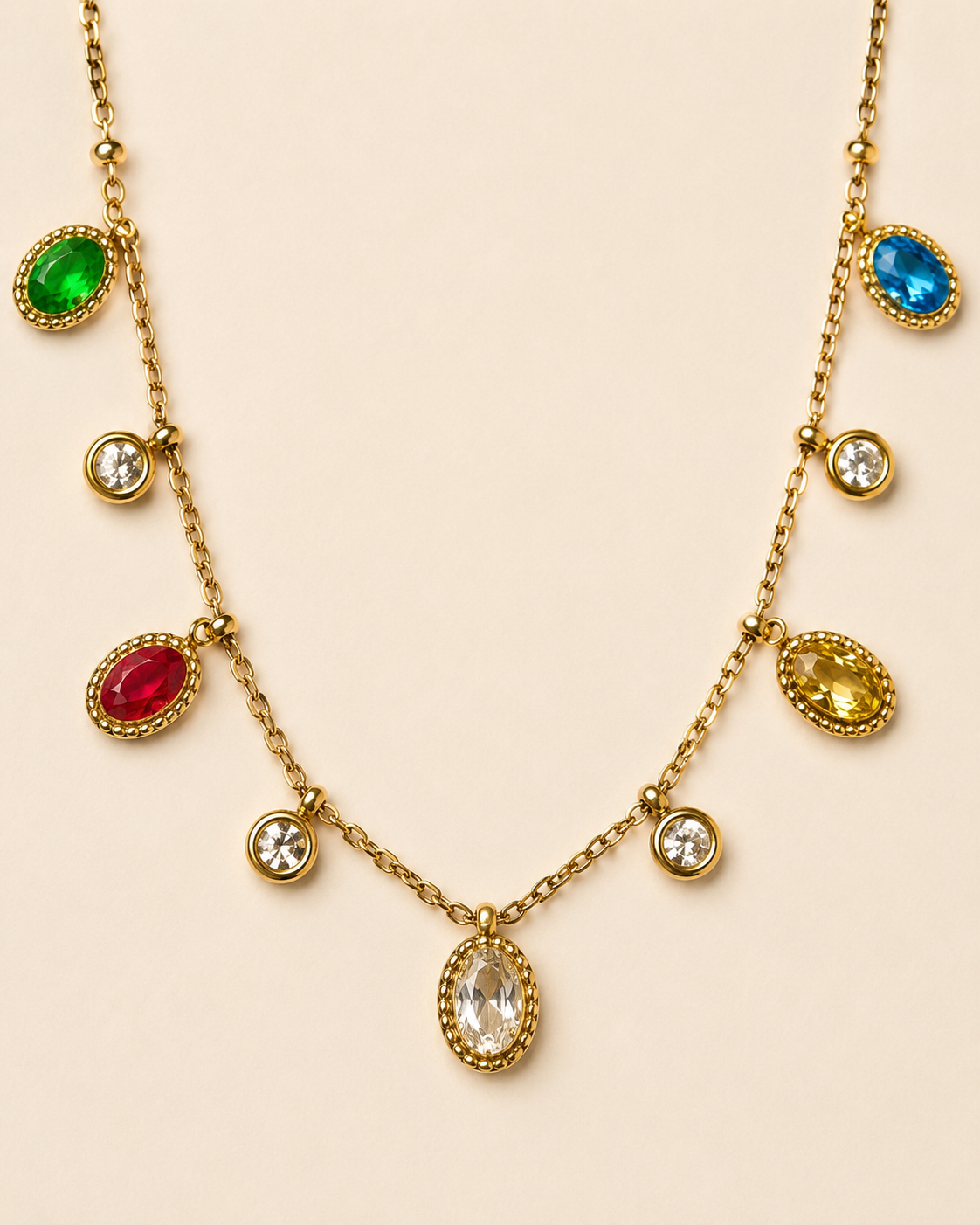 Gold Multicolor Crystal Charm Necklace