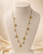 Gold Shell and Crystal Charm Necklace