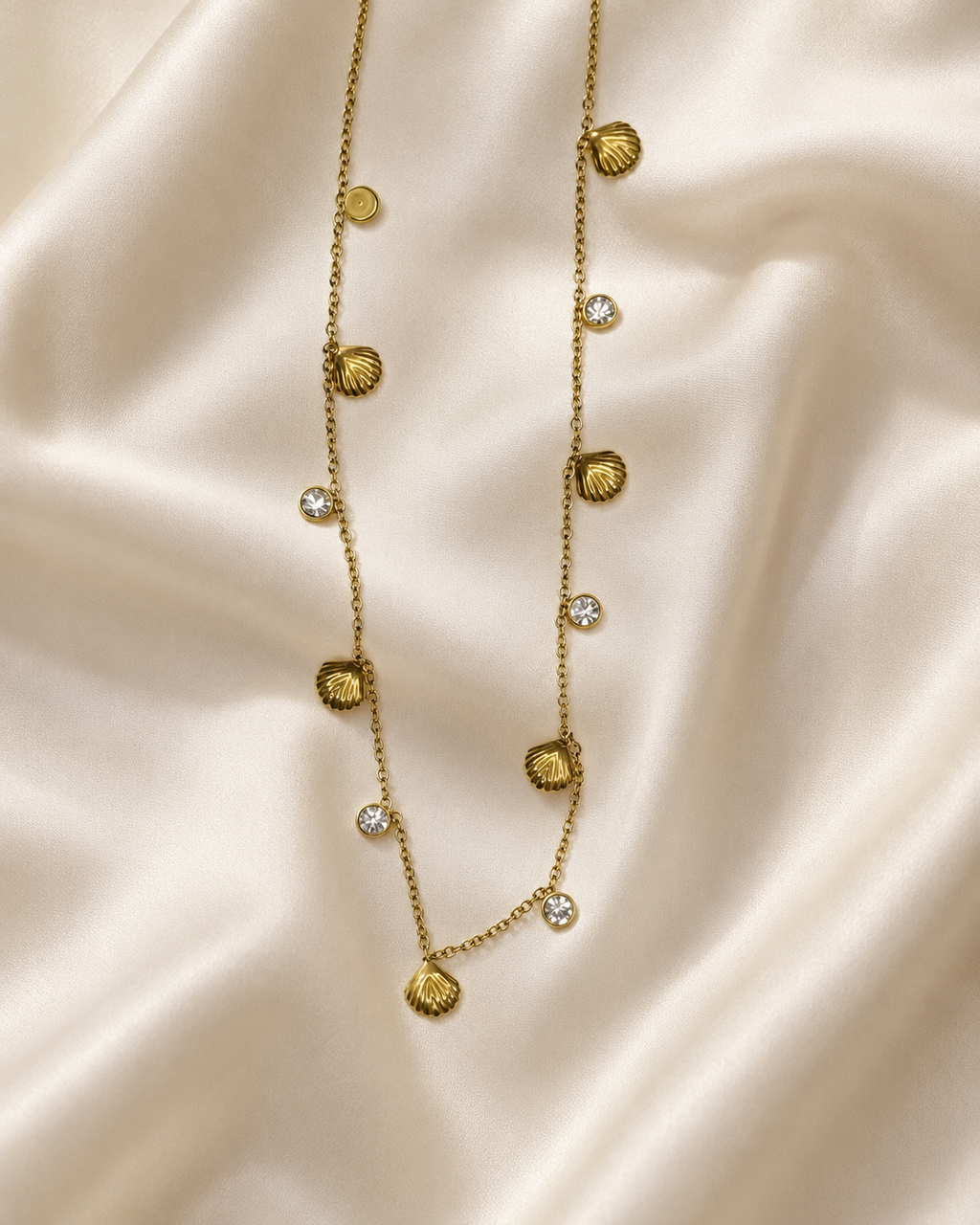 Gold Shell and Crystal Charm Necklace
