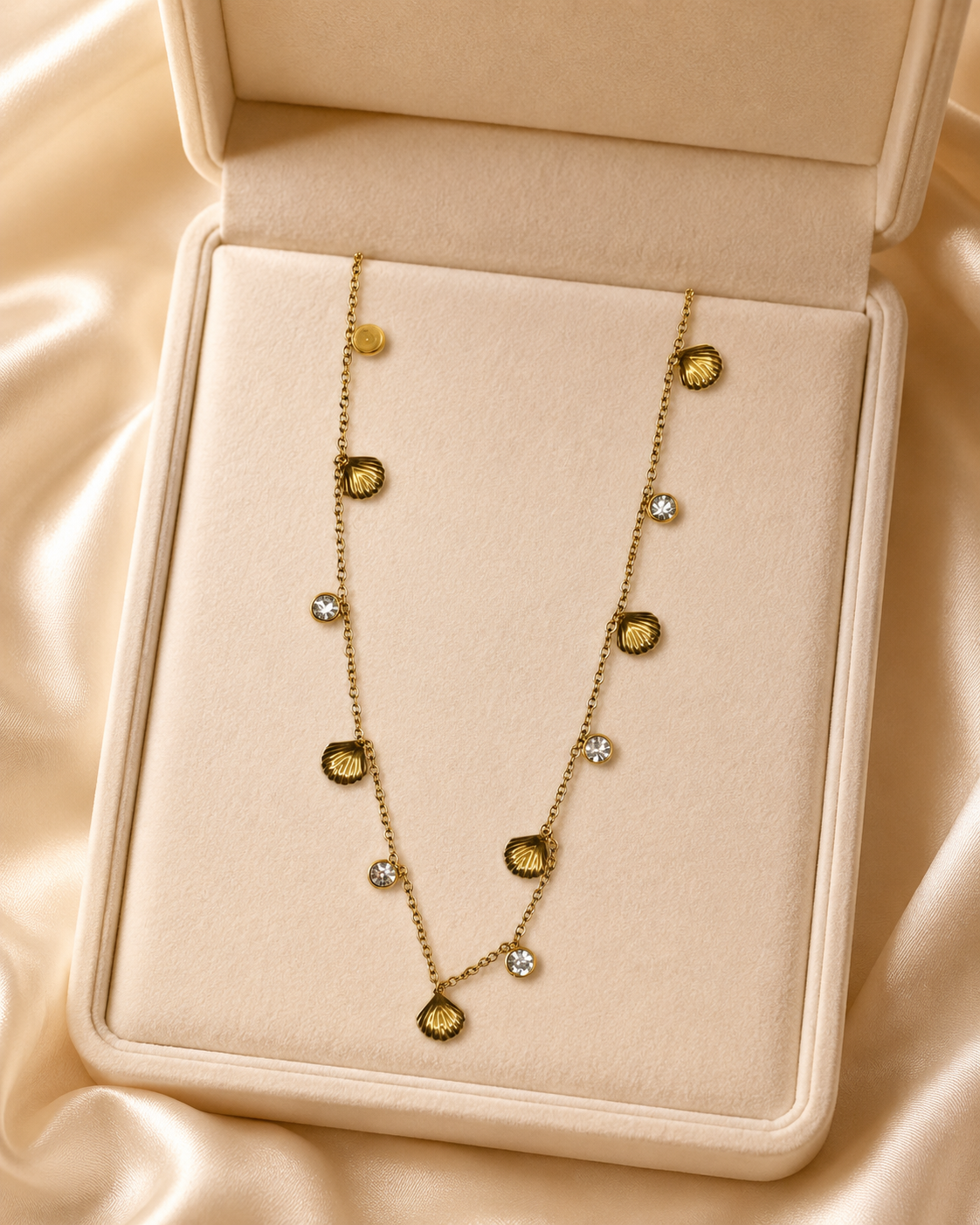 Gold Shell and Crystal Charm Necklace
