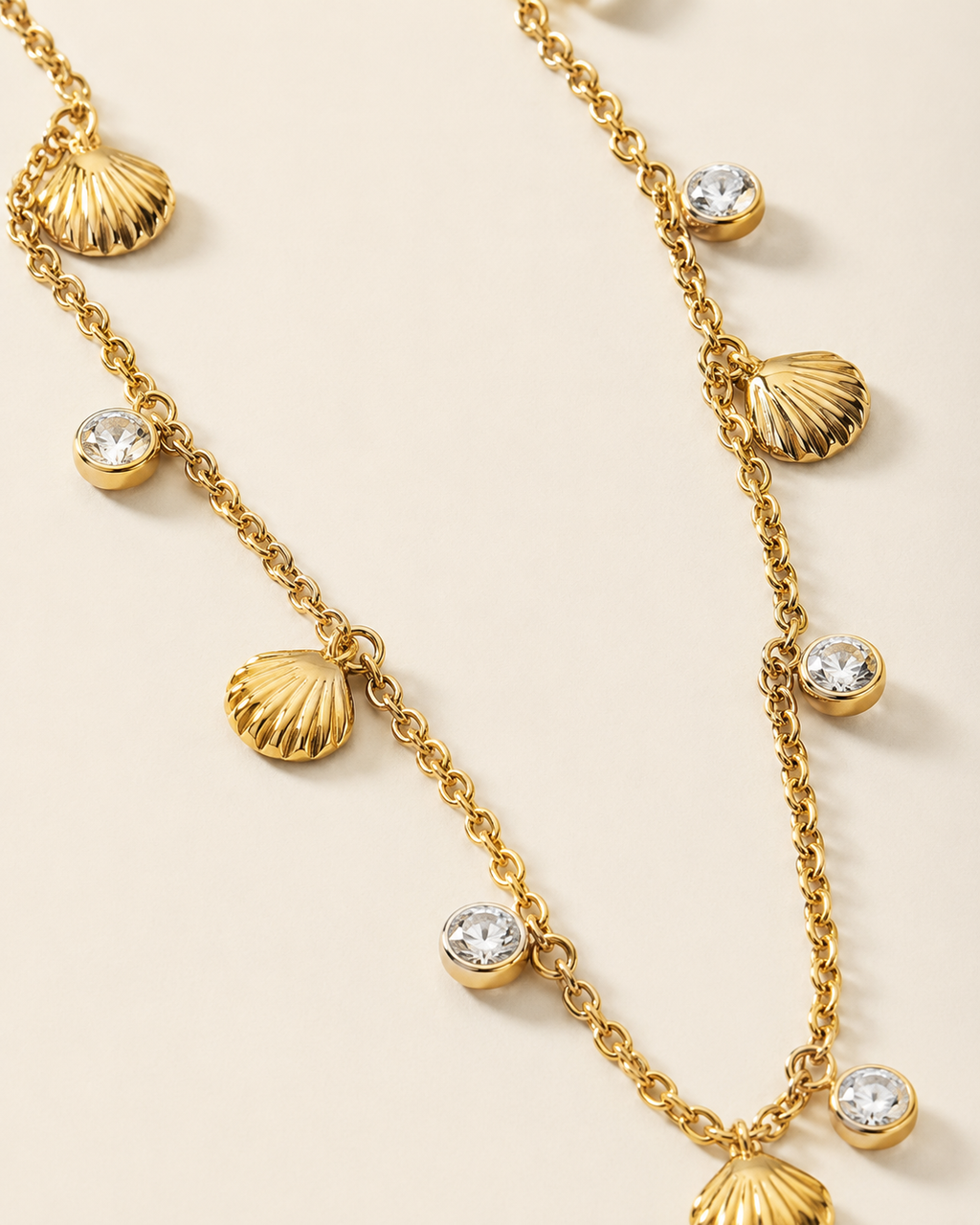 Gold Shell and Crystal Charm Necklace