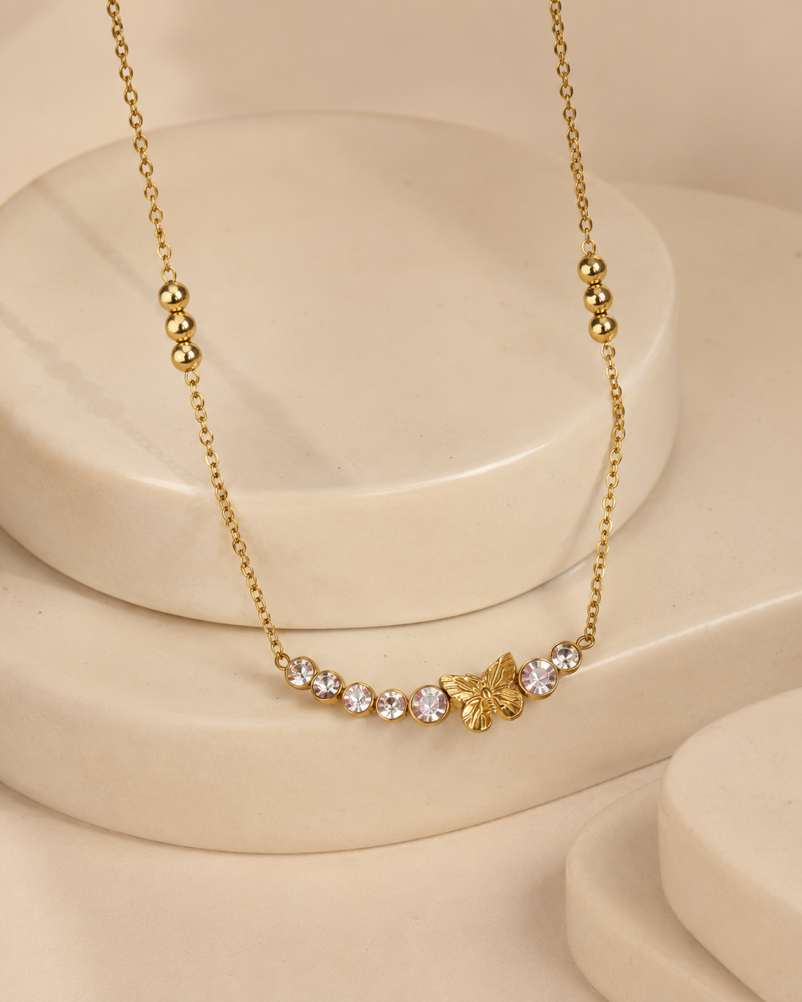 Gold Butterfly Crystal Necklace