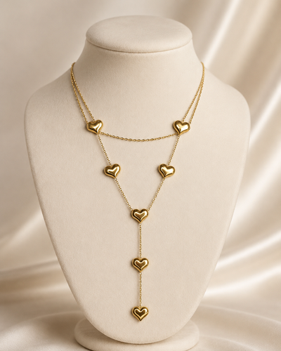 Gold Layered Heart Drop Necklace