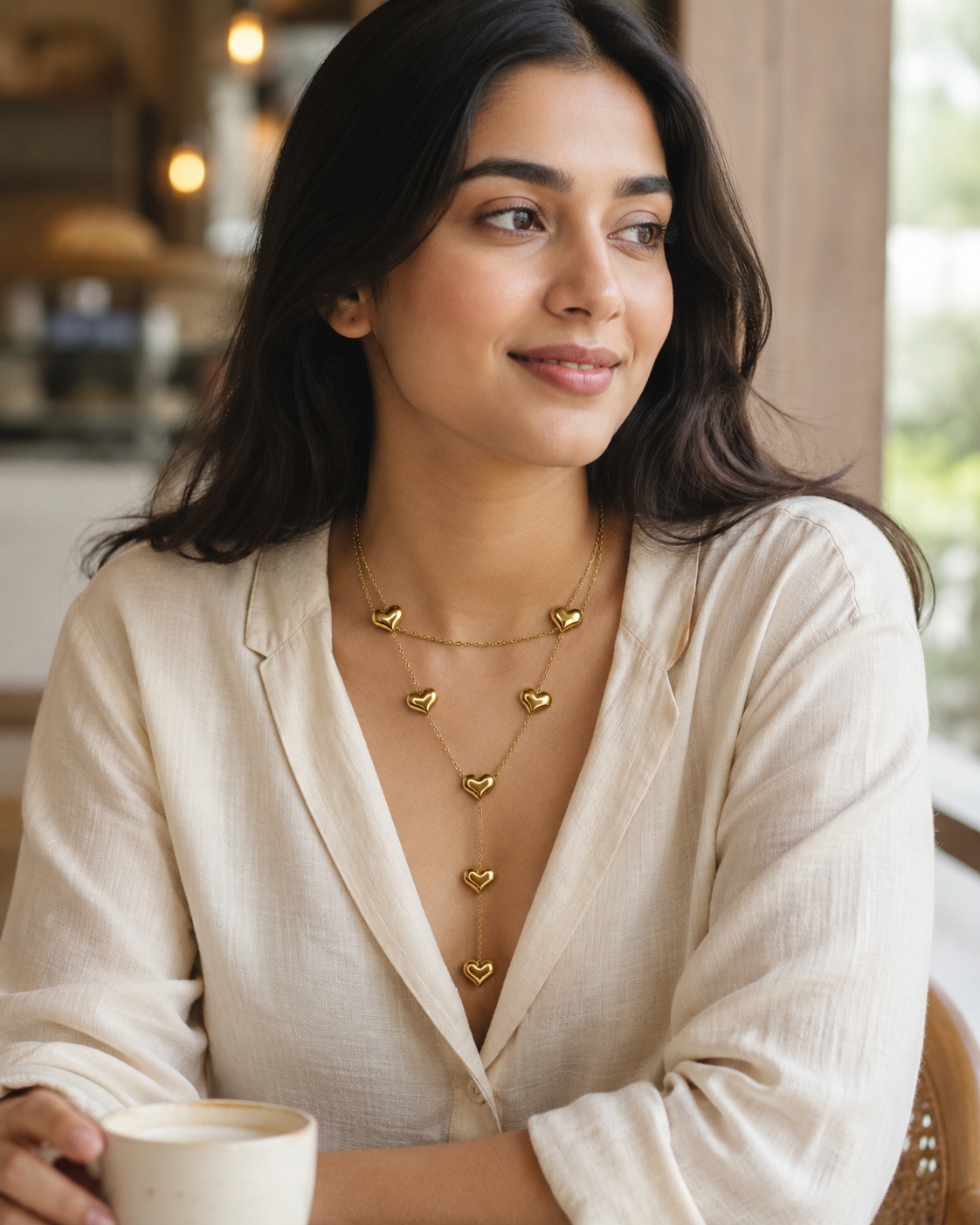 Gold Layered Heart Drop Necklace