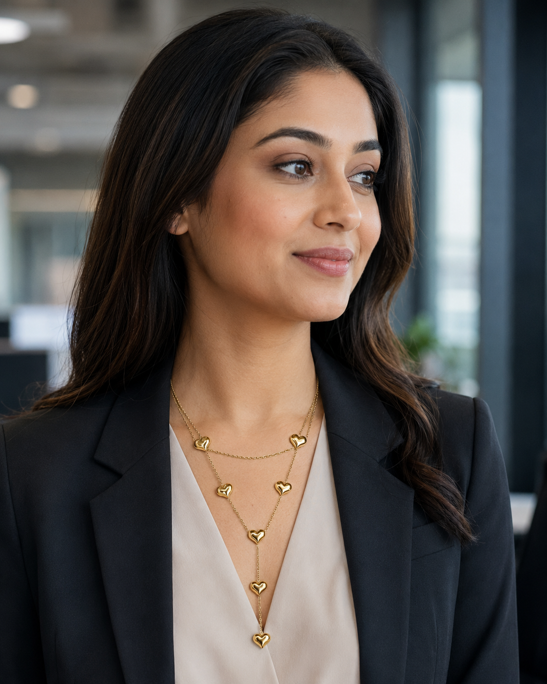 Gold Layered Heart Drop Necklace