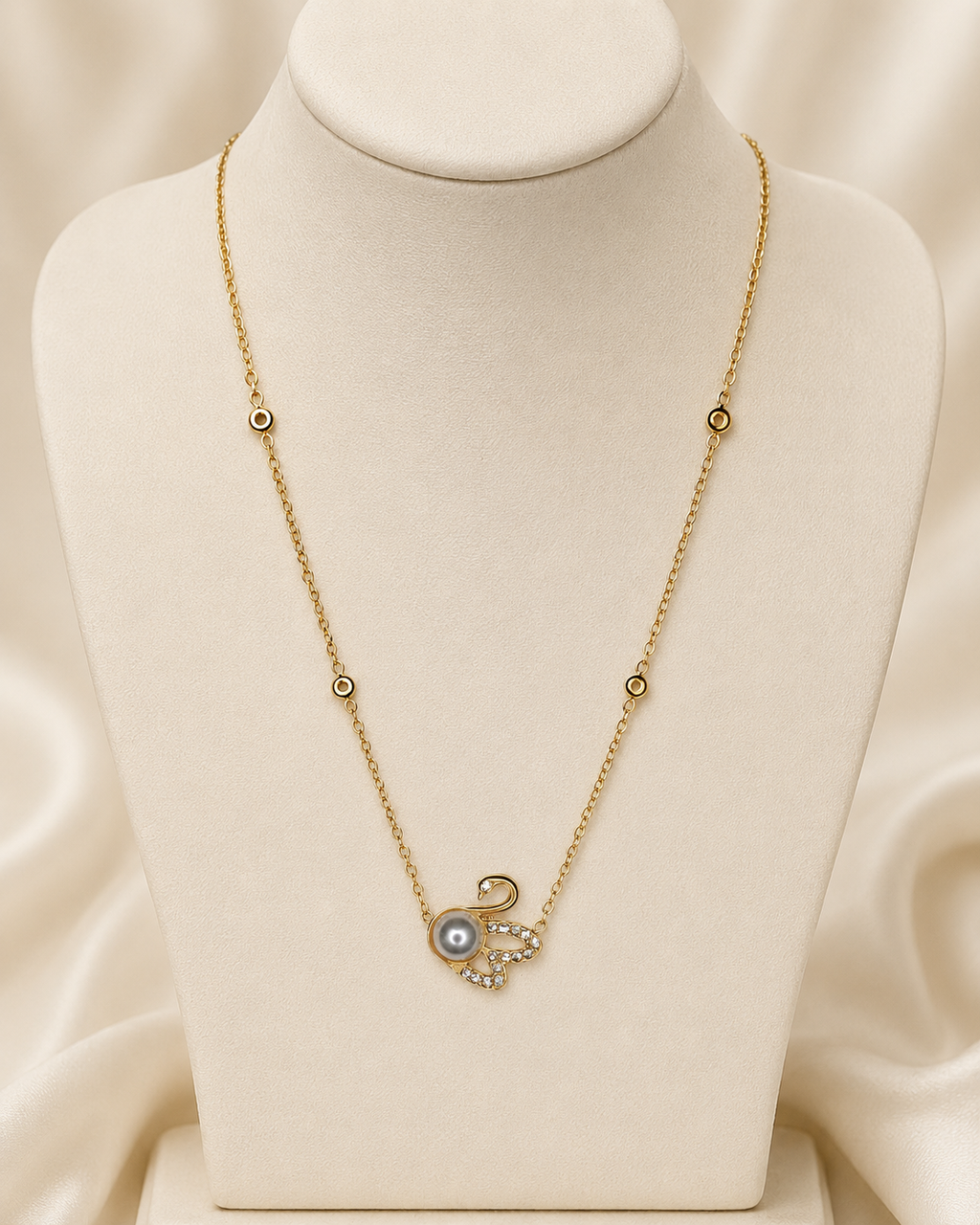 Gold Swan Pearl Pendant Necklace