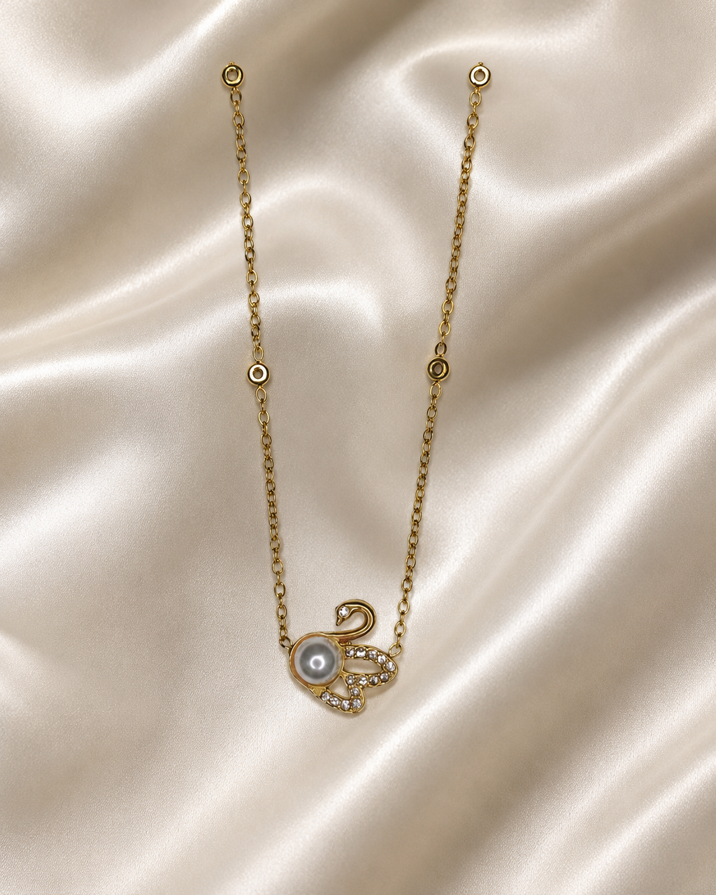 Gold Swan Pearl Pendant Necklace