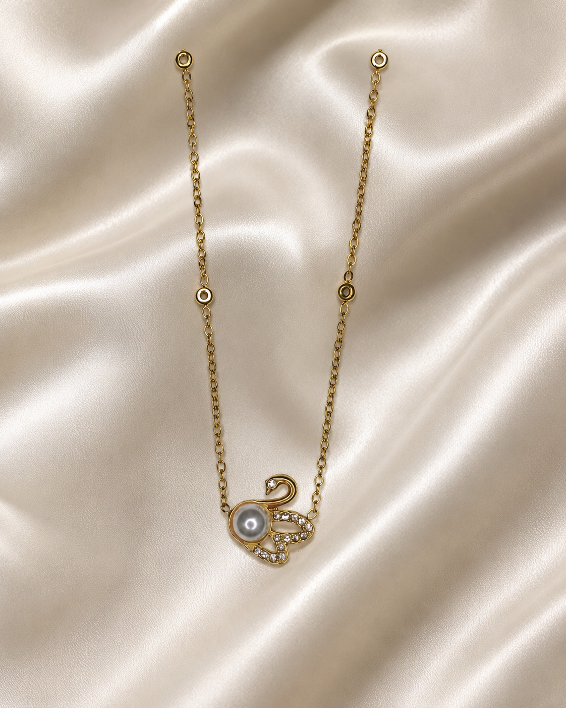 Gold Swan Pearl Pendant Necklace