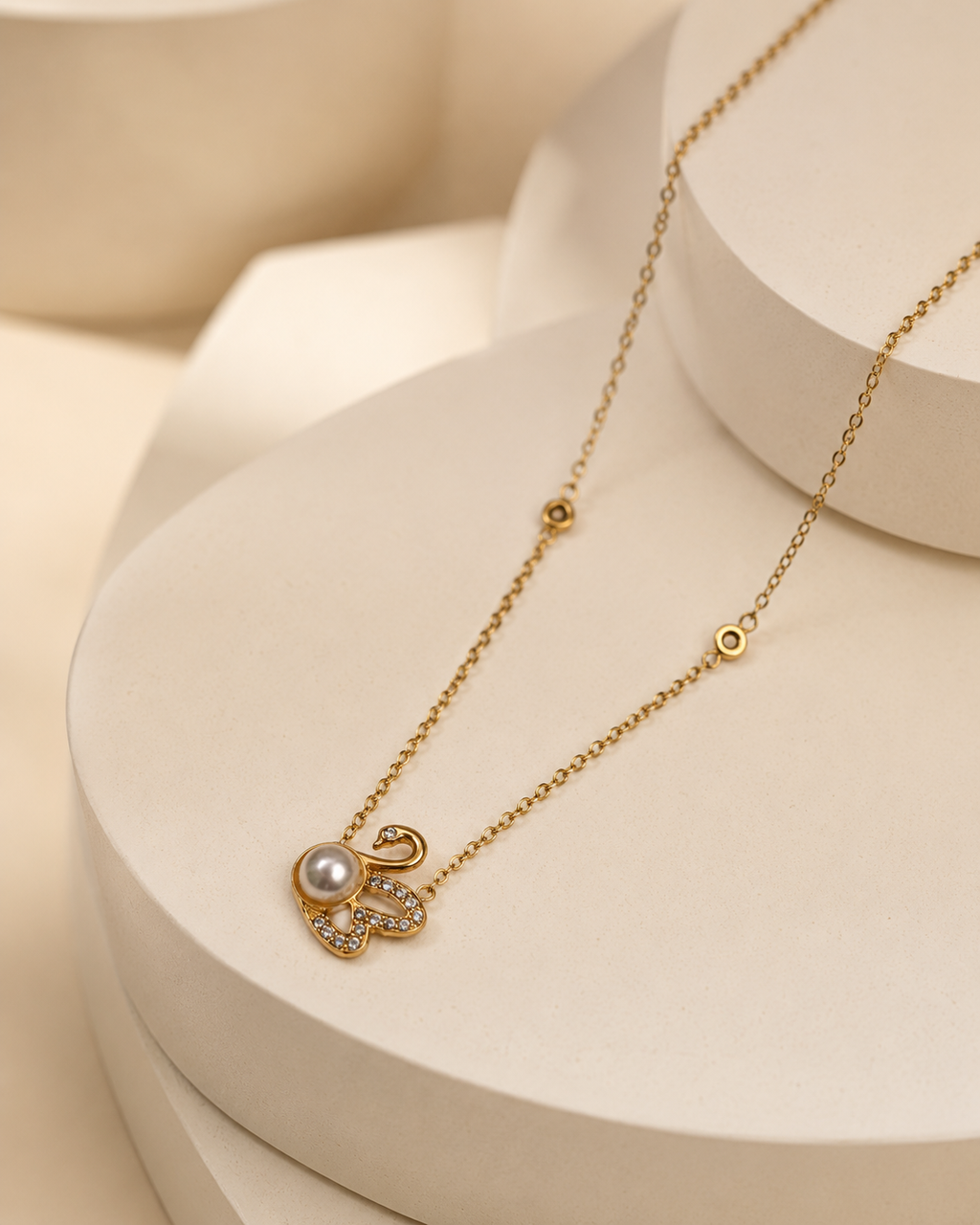 Gold Swan Pearl Pendant Necklace