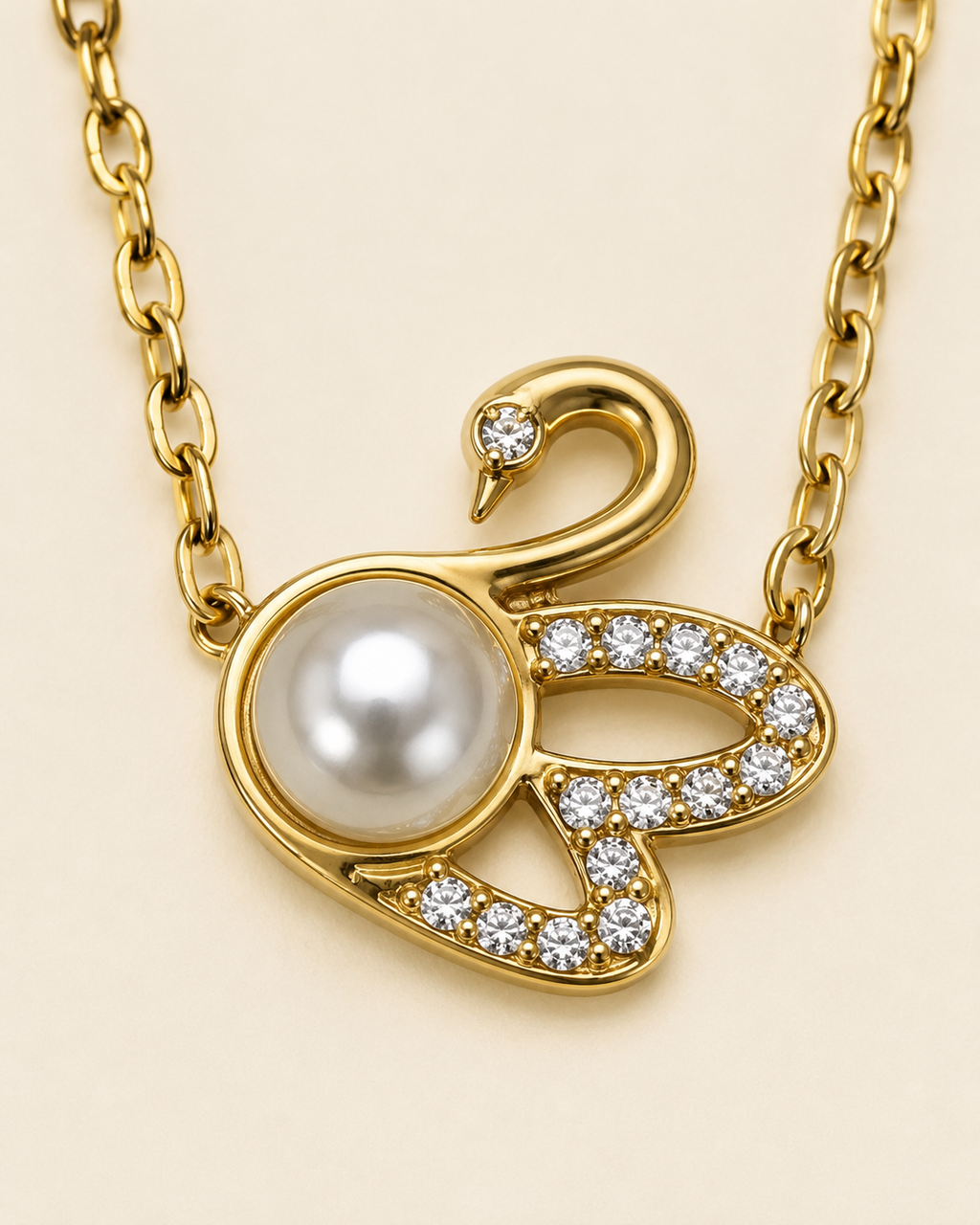Gold Swan Pearl Pendant Necklace