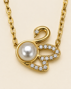 Gold Swan Pearl Pendant Necklace