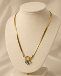Gold Ring Charm Necklace with Pearl and Blue Bead