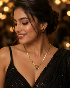 Gold Ring Charm Necklace with Pearl and Blue Bead