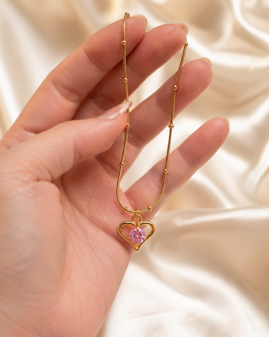 Pink Heart Crystal Pendant Necklace