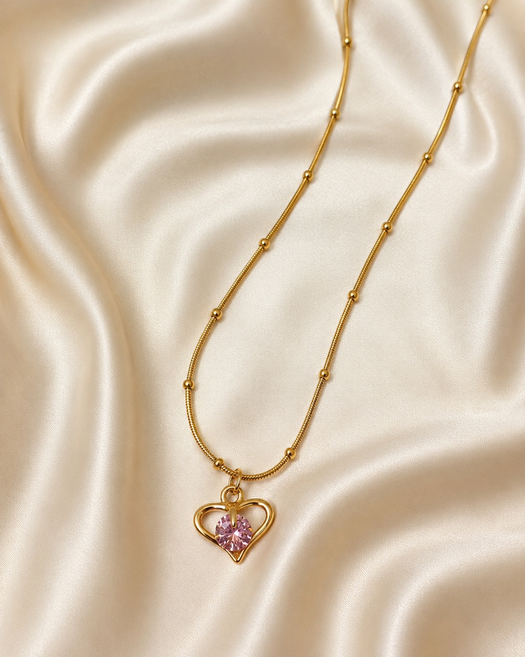 Pink Heart Crystal Pendant Necklace