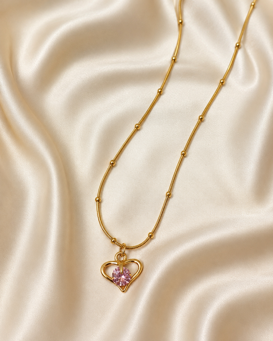 Pink Heart Crystal Pendant Necklace